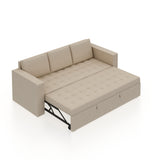 FABRIO Three Seater Upholstered Sofa Cum Bed Velvet - 12 Months Warranty - CREAM