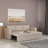FABRIO Three Seater Upholstered Sofa Cum Bed Velvet - 12 Months Warranty - CREAM