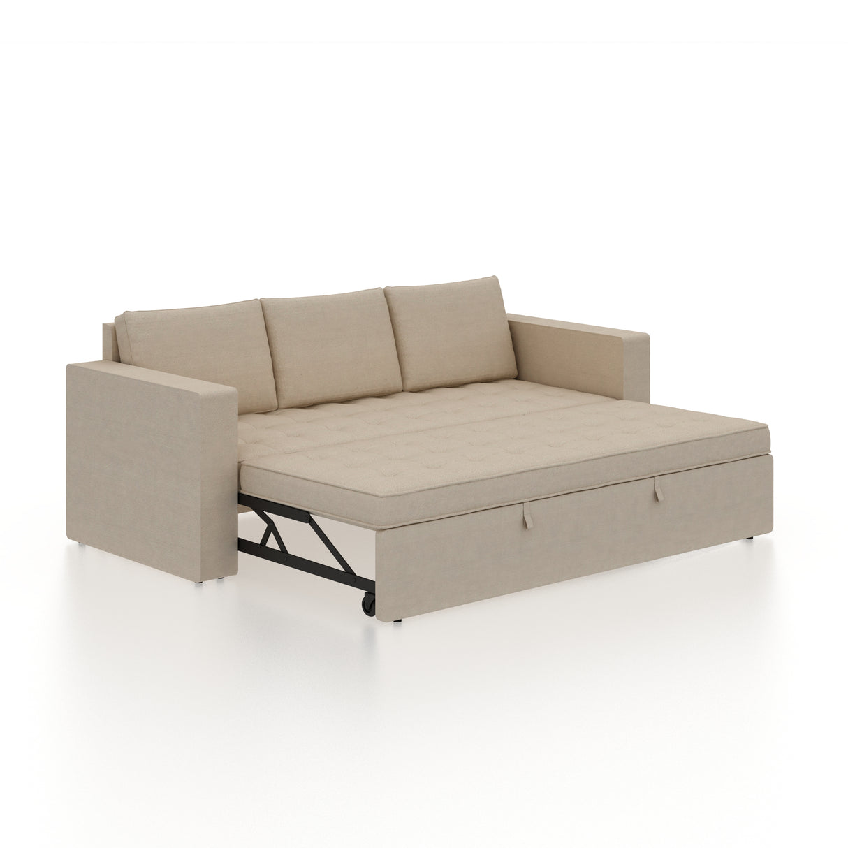 FABRIO Three Seater Upholstered Sofa Cum Bed Velvet - 12 Months Warranty - CREAM