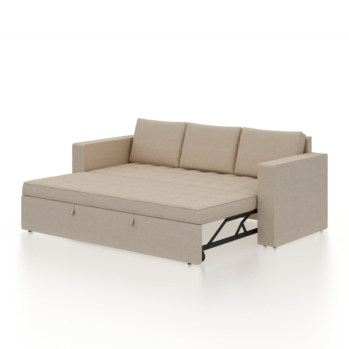 FABRIO Three Seater Upholstered Sofa Cum Bed Velvet - 12 Months Warranty - CREAM