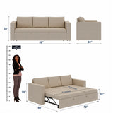 FABRIO Three Seater Upholstered Sofa Cum Bed Velvet - 12 Months Warranty - CREAM