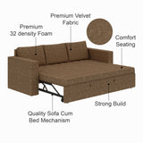 FABRIO Three Seater Upholstered Sofa Cum Bed Textured Suede - 12 Months Warranty -Suede Brown