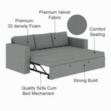 FABRIO Three Seater Upholstered Sofa Cum Bed Velvet - 12 Months Warranty - GREY