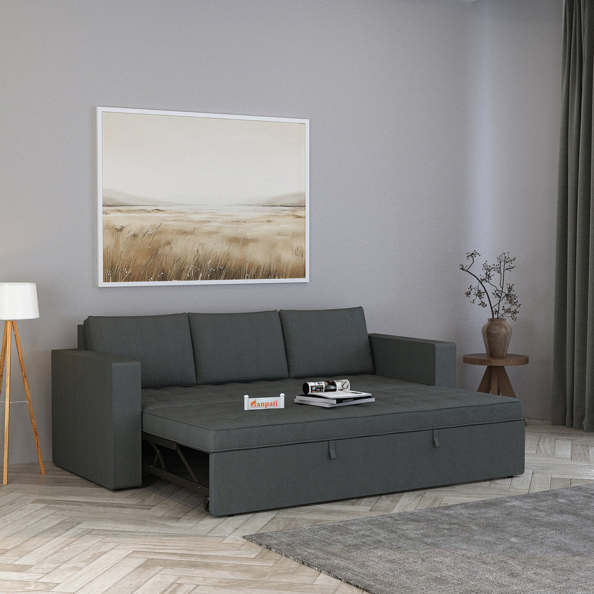 FABRIO Three Seater Upholstered Sofa Cum Bed Velvet - 12 Months Warranty - TAR