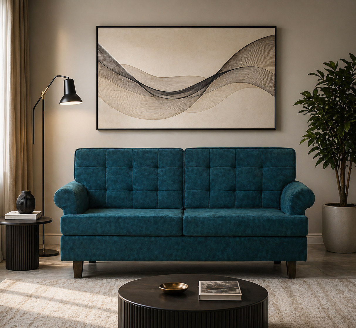 FABRIO Three Seater Upholstered Sofa Velvet - 12 Months Warranty - Ocean Suede