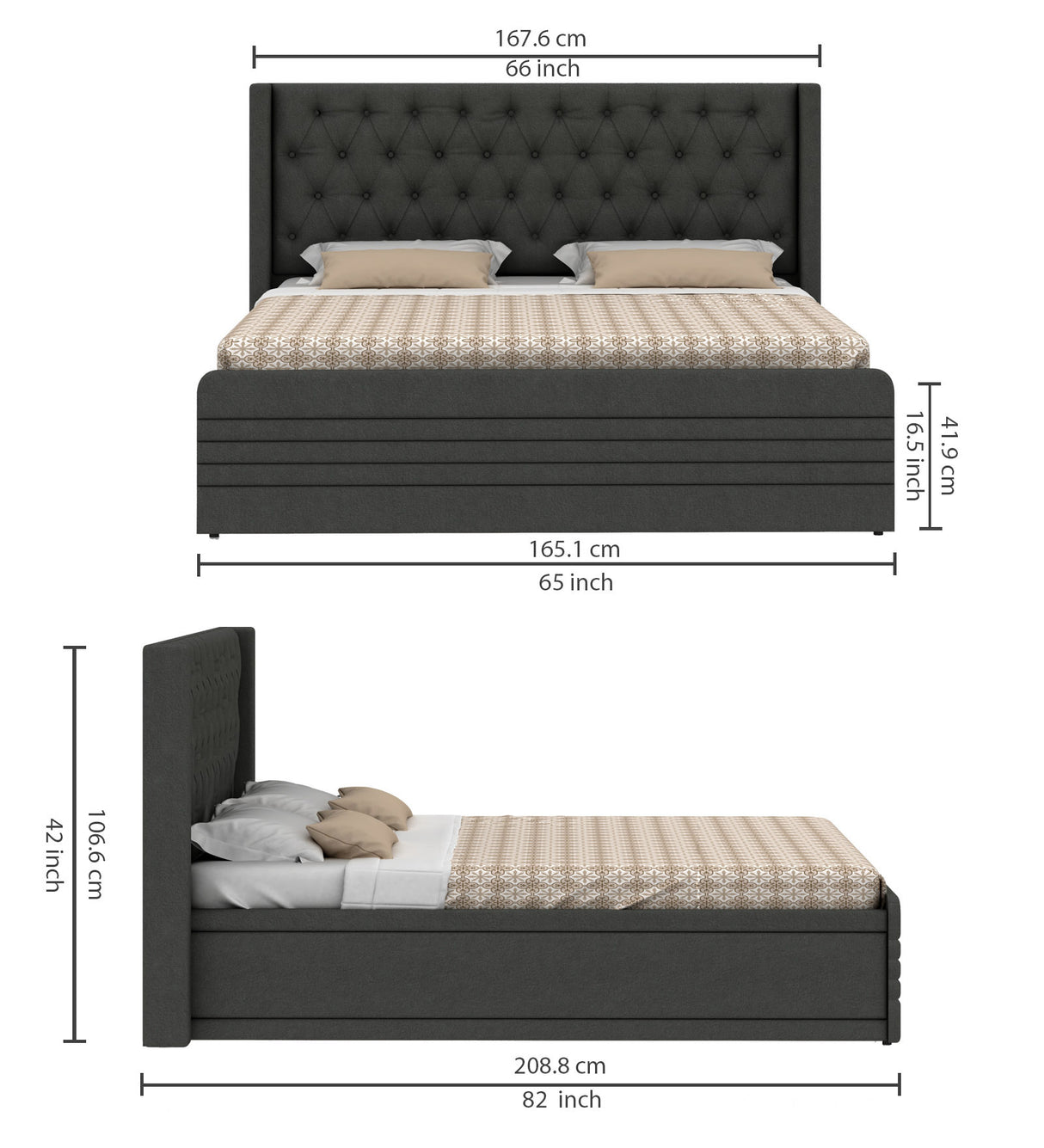 Bettan Upholstered Bed With Box Storage - 12 Months Warranty(LUXE EDITION)