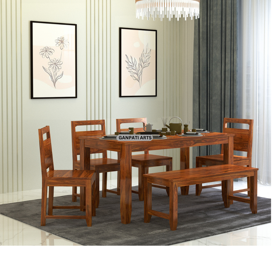 Victoria Solid Sheesham Wood 6 Seater Dining Table Set - 3 years Warranty