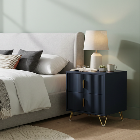 ROBERT Solid Sheesham Wood Bedside Table With 2 Drawers Storage - 3 Years Warranty (LUXE EDITION)