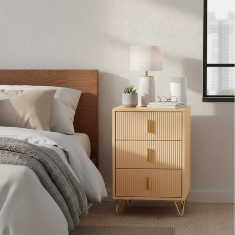 ROBERT Solid Sheesham Wood Bedside Table With 3 Drawers Storage - 3 Years Warranty (LUXE EDITION)