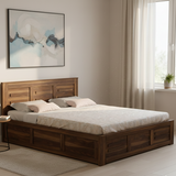 Swiss Solid Sheesham Wood Box Storage Bed - 3 years Warranty