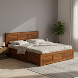 Swiss Solid Sheesham Wood Box Storage Bed - 3 years Warranty