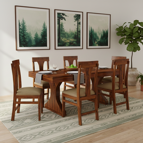 Maron Solid Sheesham Wood 6 Seater Dining Table Set - 3 Years Warranty