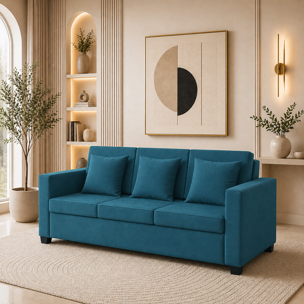 GOA Three Seater Upholstered Sofa Velvet - 12 Months Warranty