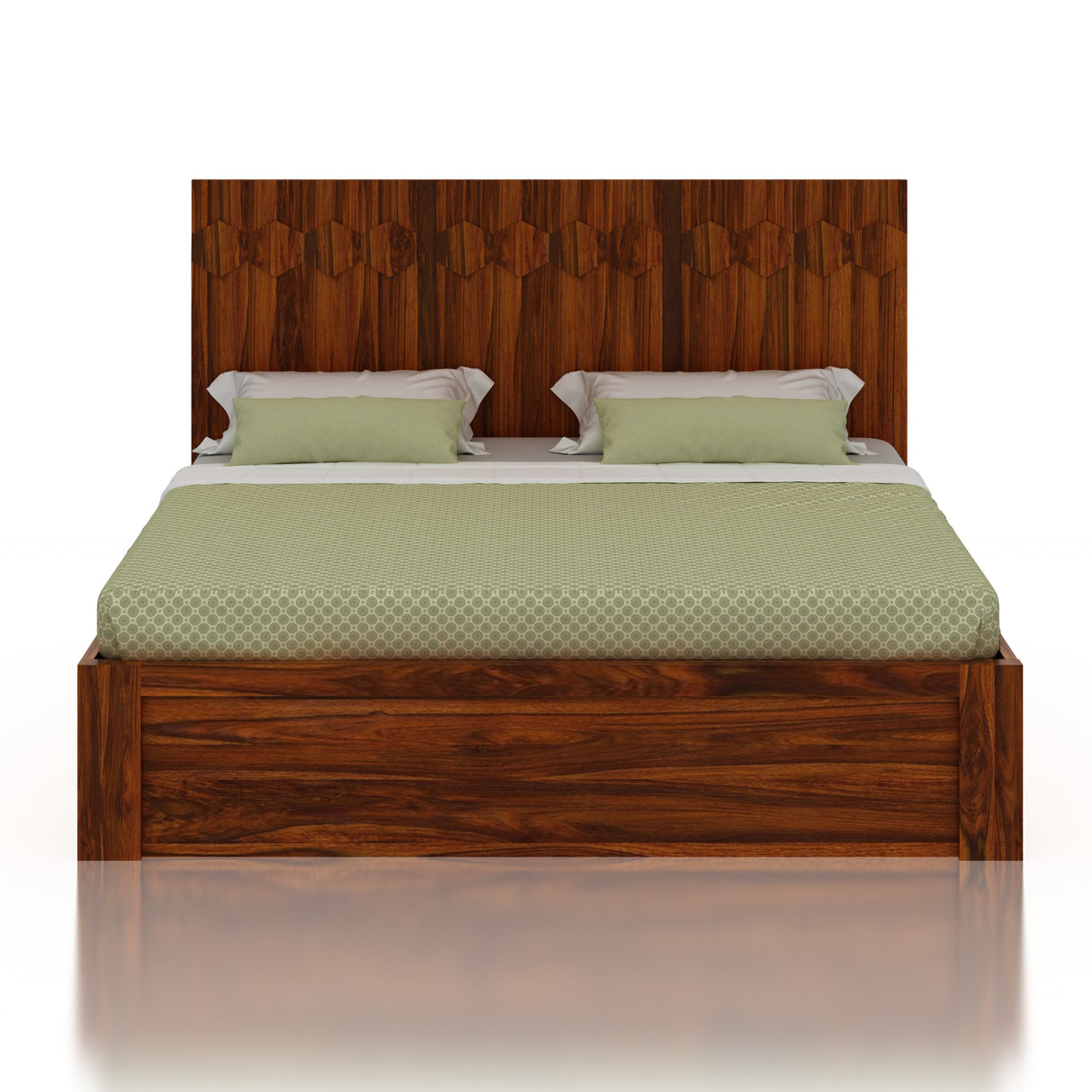 Hexa Solid Sheesham Wood Bed with Hydraulic Box Storage - 3 Years Warranty