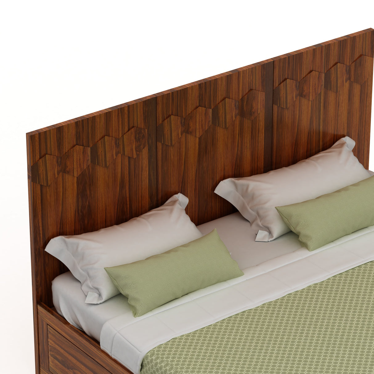 Hexa Solid Sheesham Wood Bed with Hydraulic Box Storage - 3 Years Warranty
