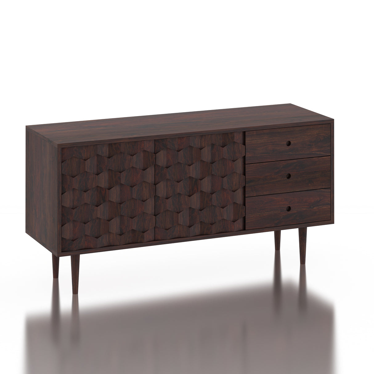 Hexa Solid Sheesham Wood Sideboard With Doors and Drawer Storage - 3 Years Warranty