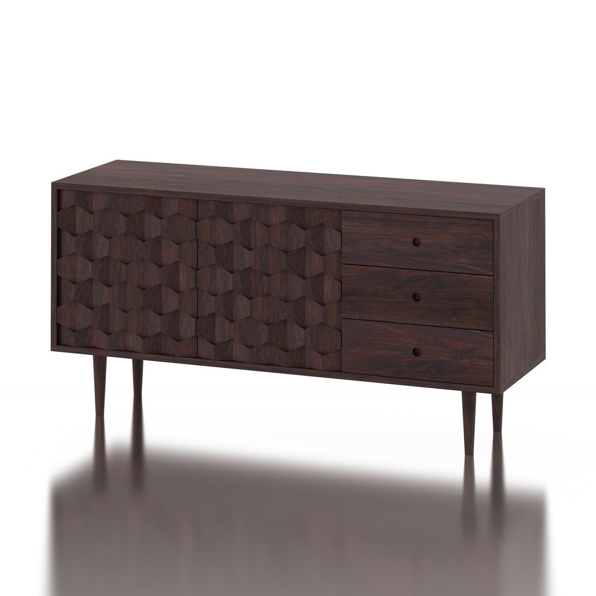 Hexa Solid Sheesham Wood Sideboard With Doors and Drawer Storage - 3 Years Warranty
