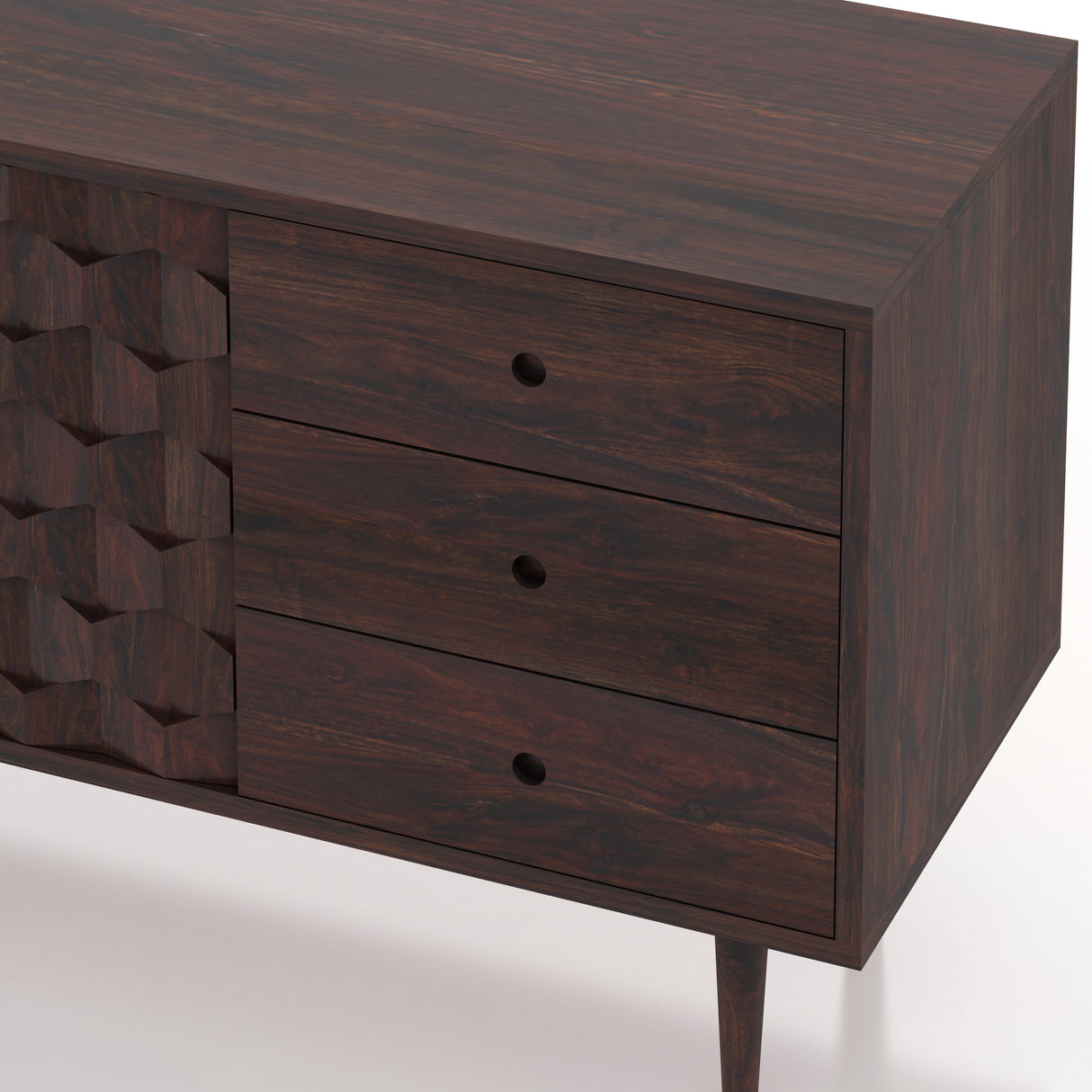 Hexa Solid Sheesham Wood Sideboard With Doors and Drawer Storage - 3 Years Warranty