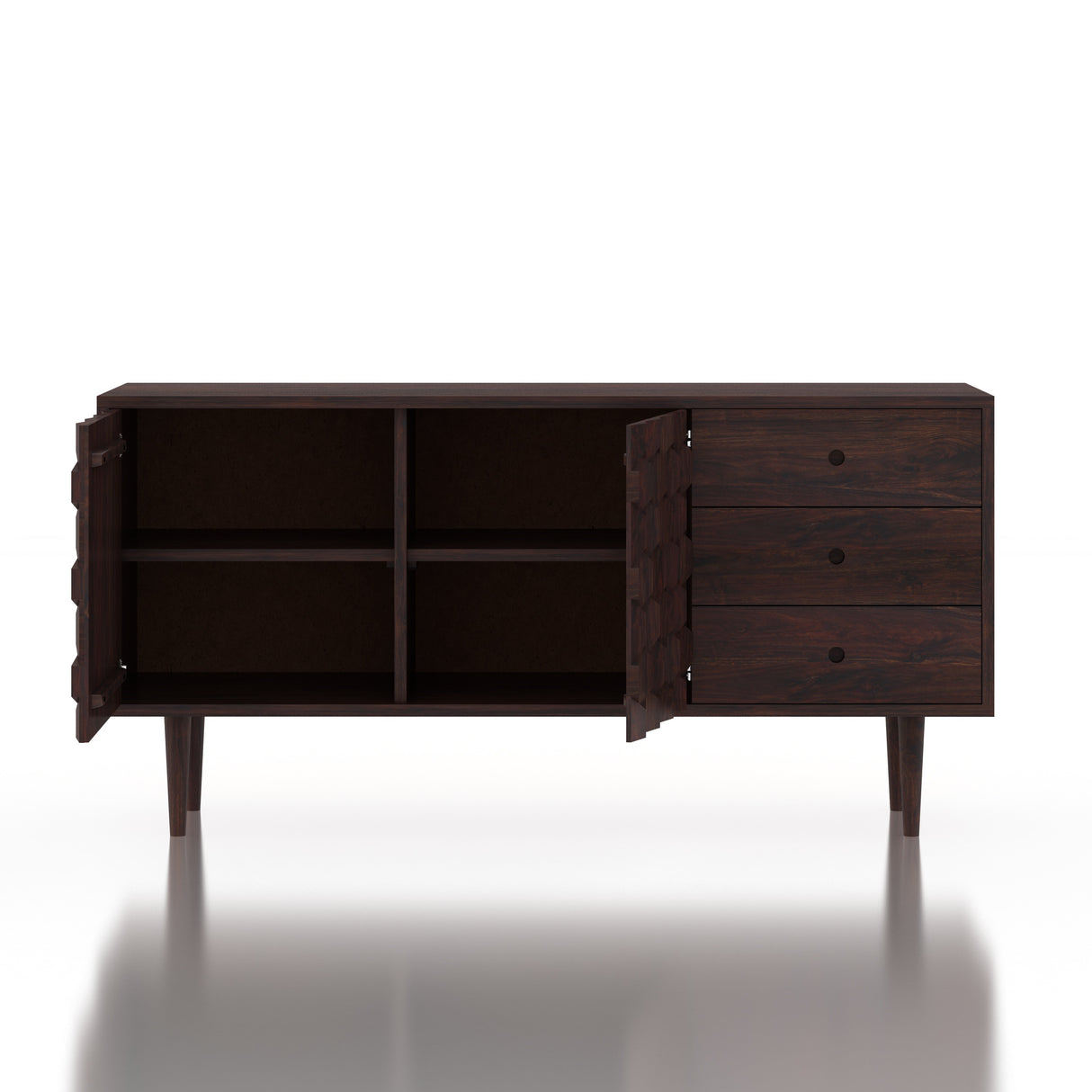 Hexa Solid Sheesham Wood Sideboard With Doors and Drawer Storage - 3 Years Warranty