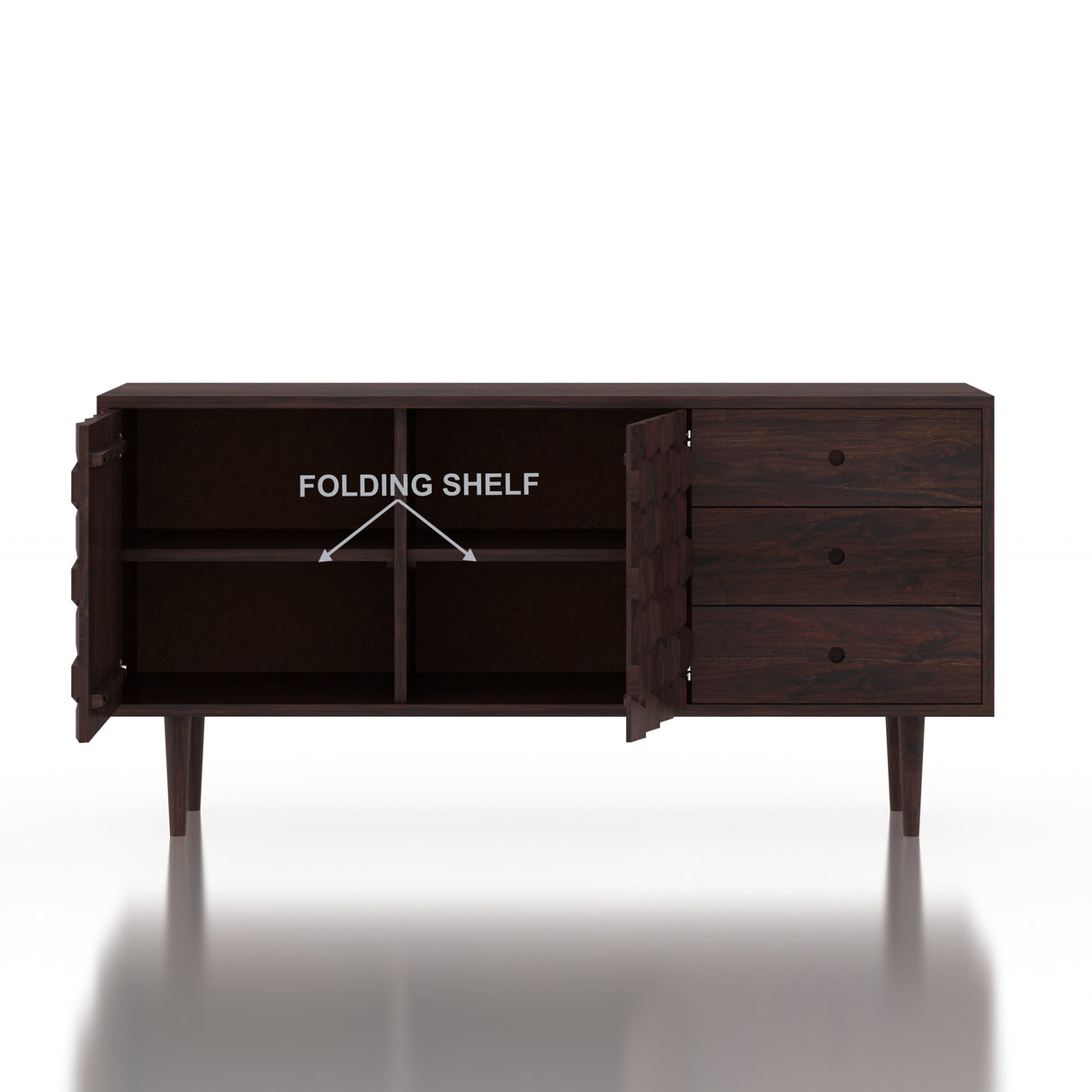 Hexa Solid Sheesham Wood Sideboard With Doors and Drawer Storage - 3 Years Warranty