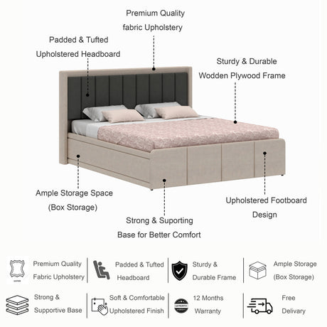 Hyness Upholstered Bed With Box Storage - 12 Months Warranty(LUXE EDITION)