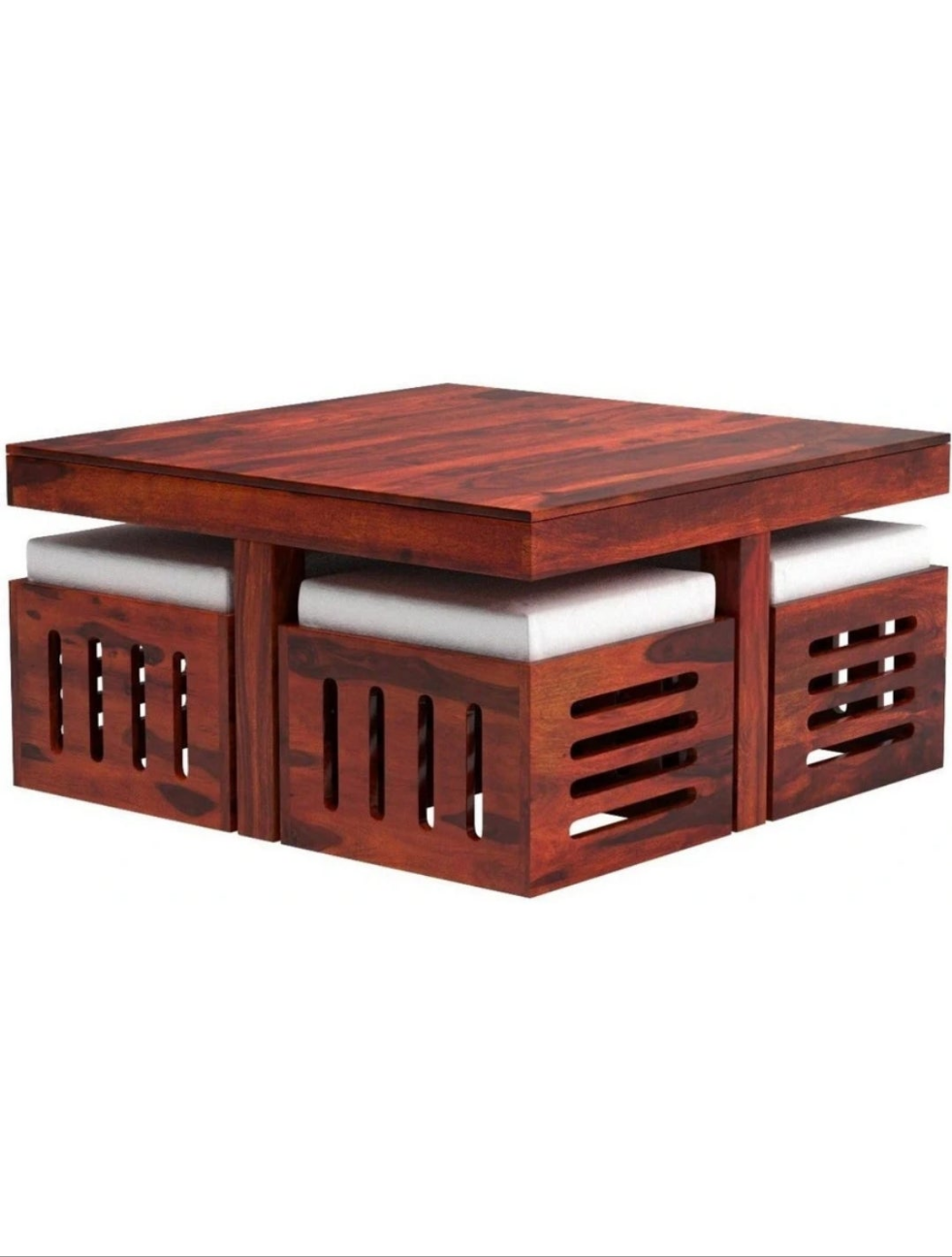 Retro Solid Sheesham Wood Coffee Table with stools - 3 Years Warranty