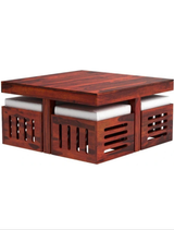 Retro Solid Sheesham Wood Coffee Table with stools - 3 Years Warranty