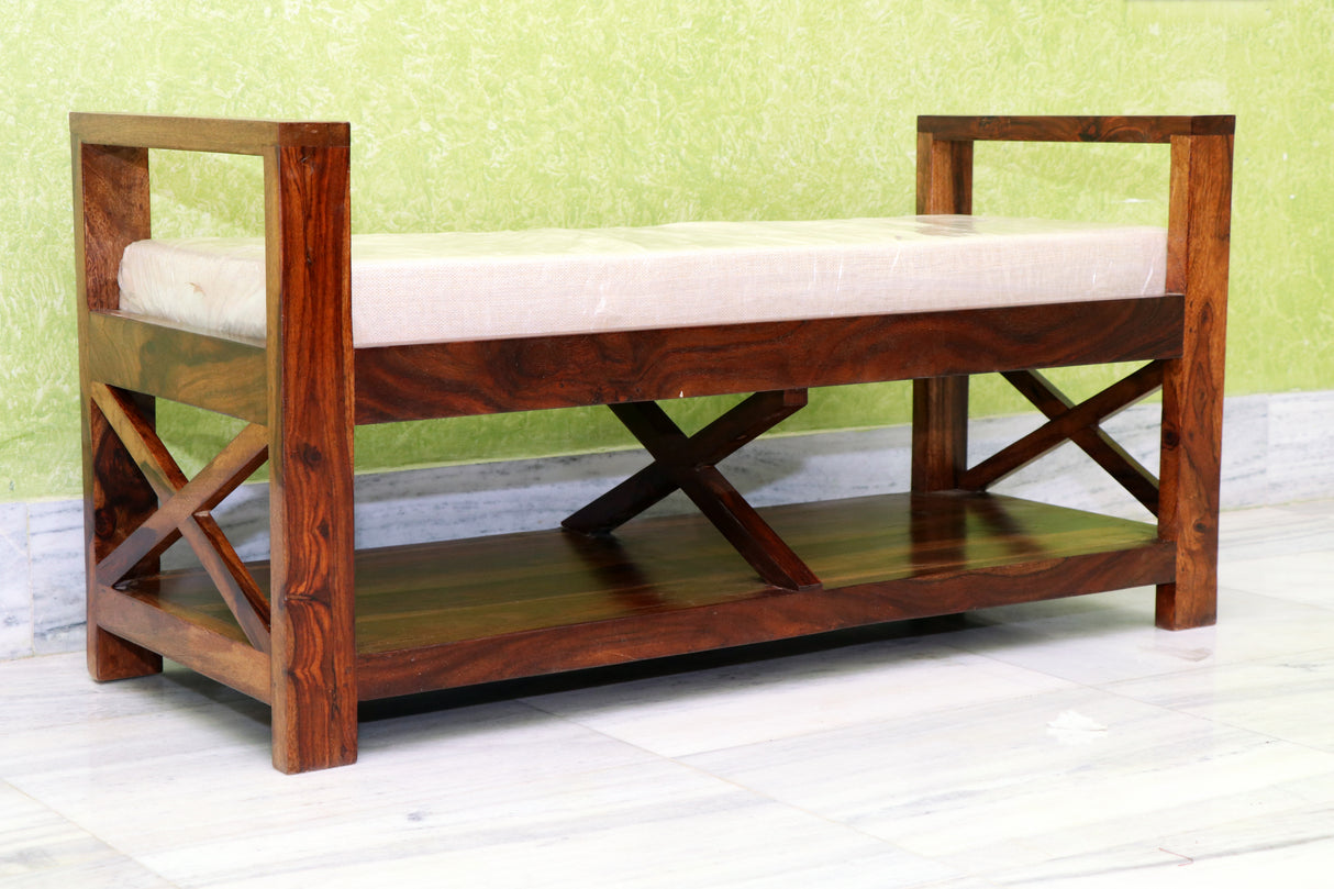 Foster Solid Sheesham Wood Bench - 3 Years Warranty