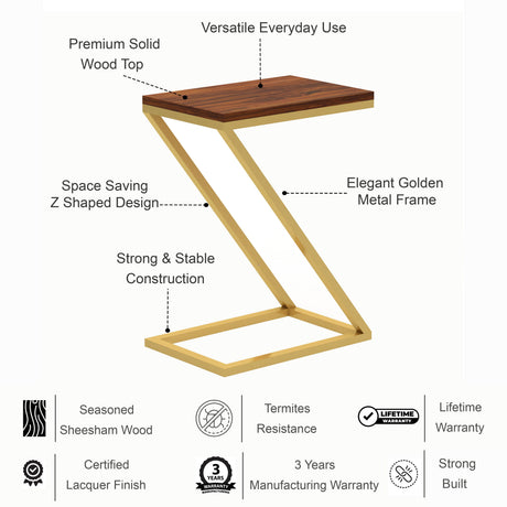 ZEE Solid Sheesham Wood End Table With Iron Stand - 3 Years Warranty
