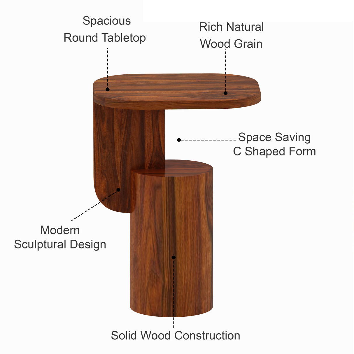 COCO Solid Sheesham Wood End Table - 3 Years Warranty