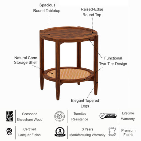 CUBA Solid Sheesham Wood End Table - 3 Years Warranty