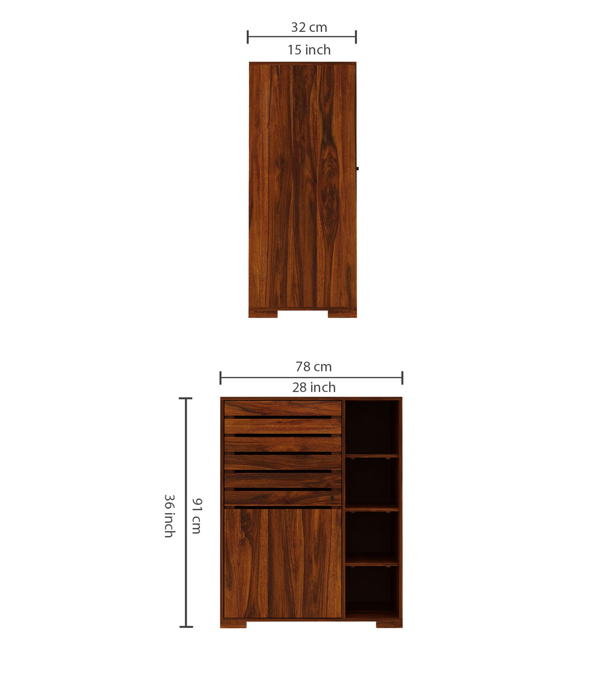CAIRO Solid Sheesham Wood Shoe Rack Cabinet - 3 Years Warranty