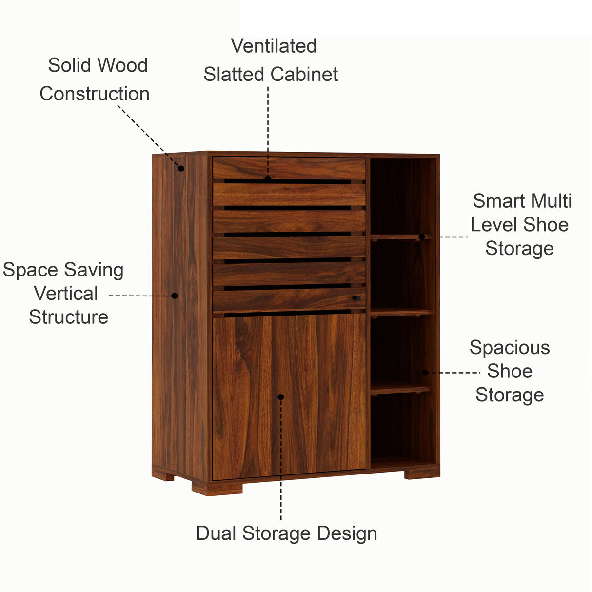 CAIRO Solid Sheesham Wood Shoe Rack Cabinet - 3 Years Warranty