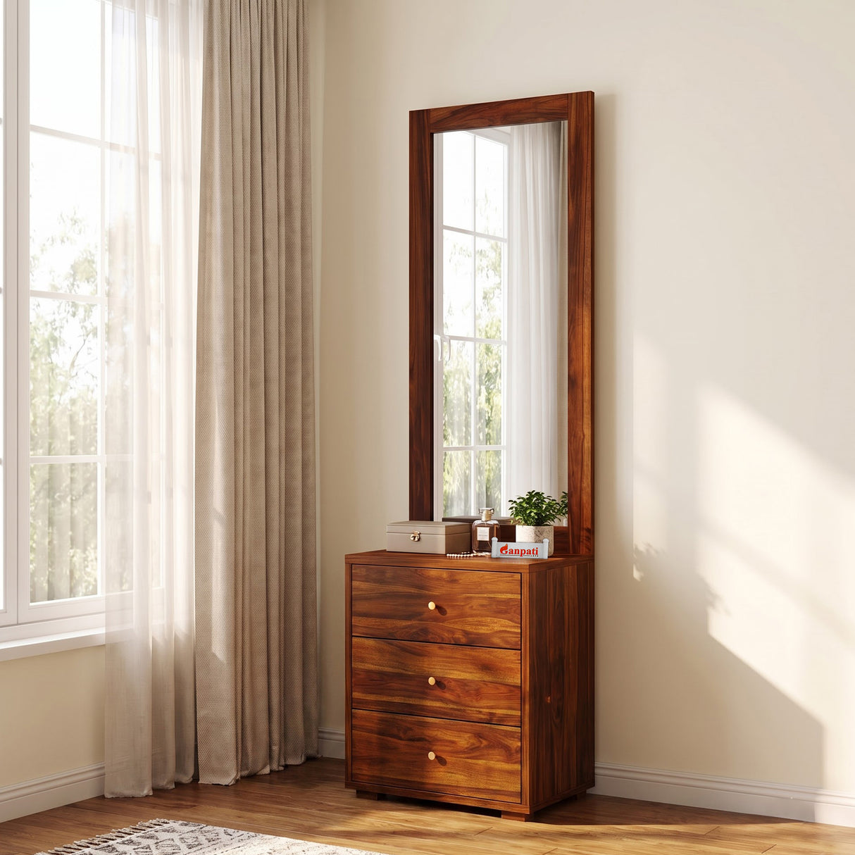Swiss Solid Sheesham Wood Dressing Table - 3 Years Warranty