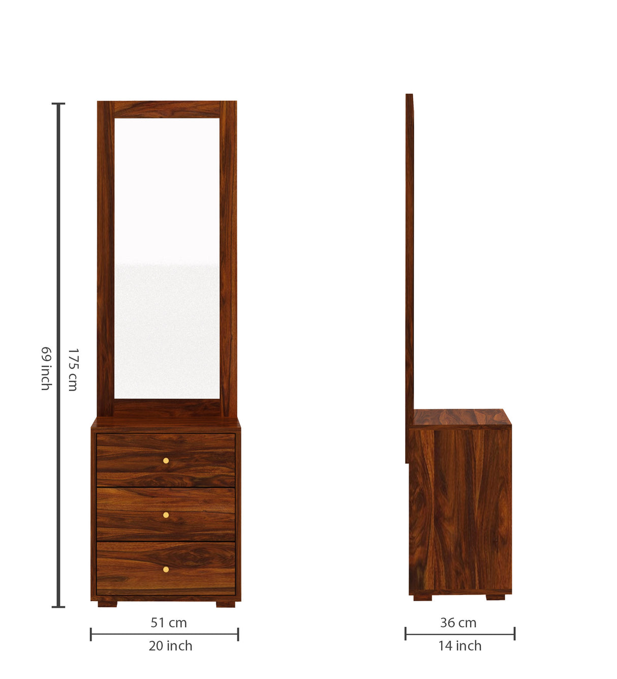 Swiss Solid Sheesham Wood Dressing Table - 3 Years Warranty