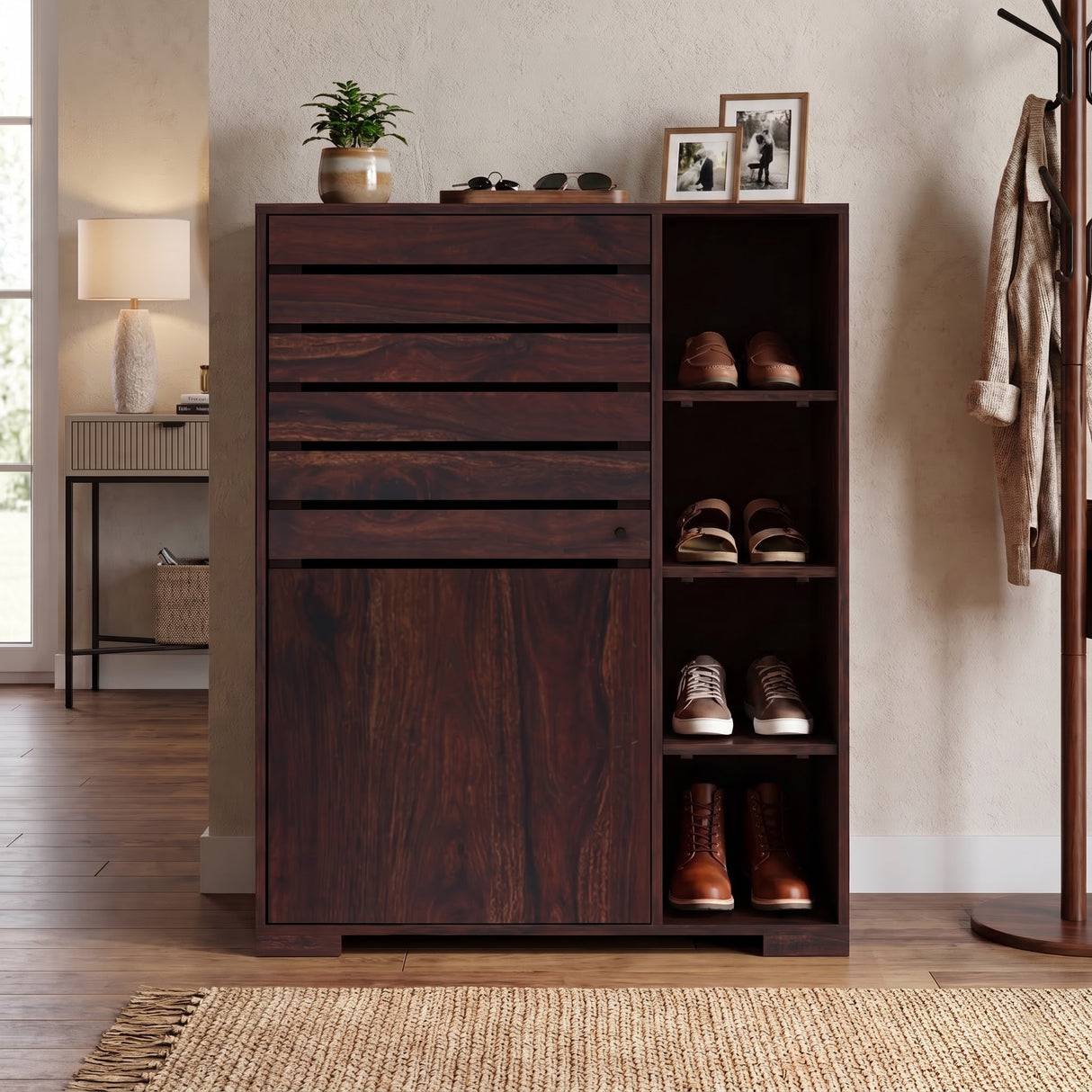 CAIRO Solid Sheesham Wood Shoe Rack Cabinet - 3 Years Warranty