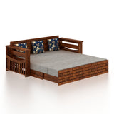 Italian Solid Sheesham Wood 3 Seater Sofa Cum Bed With Headboard and Mini Storage - 3 Year Warranty