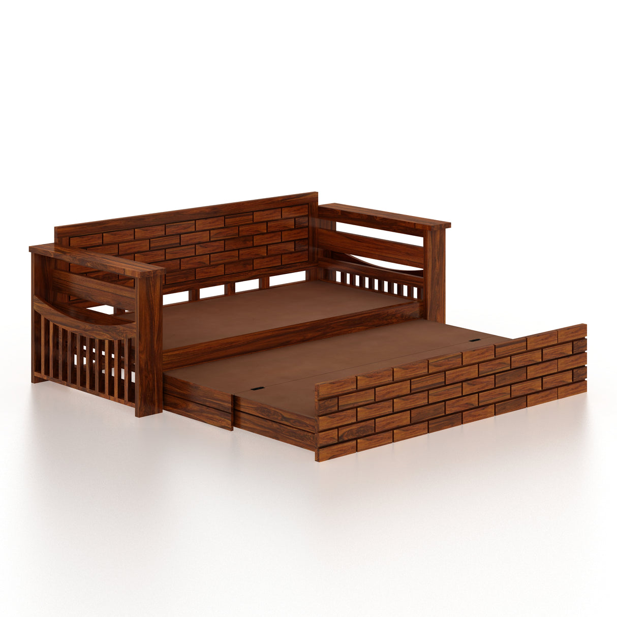 Italian Solid Sheesham Wood 3 Seater Sofa Cum Bed With Headboard and Mini Storage - 3 Year Warranty