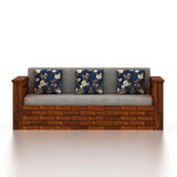 Italian Solid Sheesham Wood 3 Seater Sofa Cum Bed With Headboard and Mini Storage - 3 Year Warranty