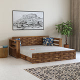 Italian Solid Sheesham Wood 3 Seater Sofa Cum Bed With Headboard and Mini Storage - 3 Year Warranty