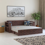 Italian Solid Sheesham Wood 3 Seater Sofa Cum Bed With Headboard and Mini Storage - 3 Year Warranty