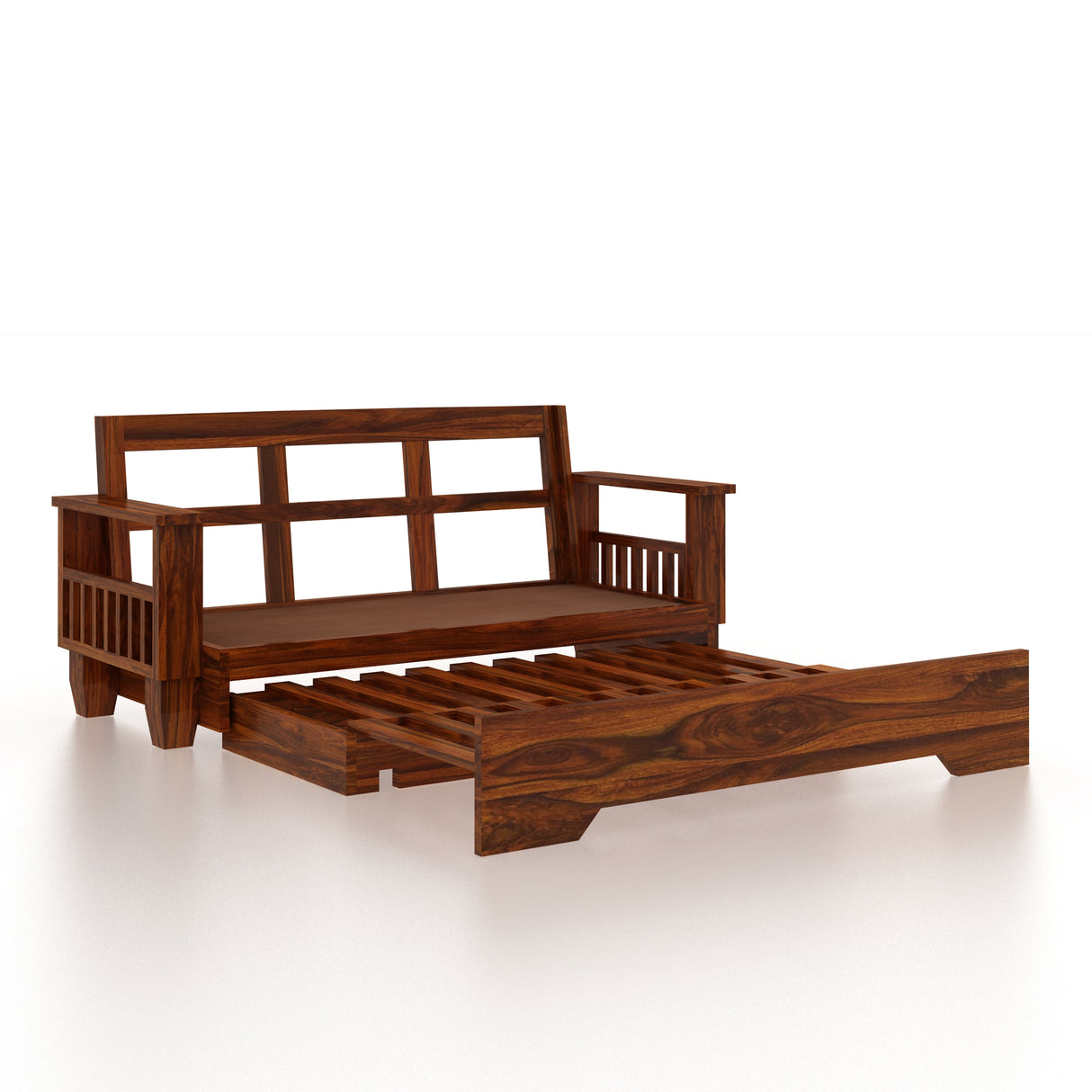 Maharaja Solid Sheesham Wood 3 Seater Sofa Cum Bed With Side Pockets - 3 Years Warranty