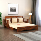 Maharaja Solid Sheesham Wood 3 Seater Sofa Cum Bed With Side Pockets - 3 Years Warranty