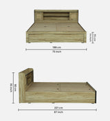 COPS Engineered Wood Bed with Box and Headboard Storage (STONE) - 12 Months Warranty