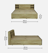 Vento Engineered Wood Bed with Box and Headboard Storage (STONE) - 12 Months Warranty