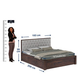Decan Solid Sheesham Wood Bed with Hydraulic Storage and Upholstery Headboard - 3 Years Warranty