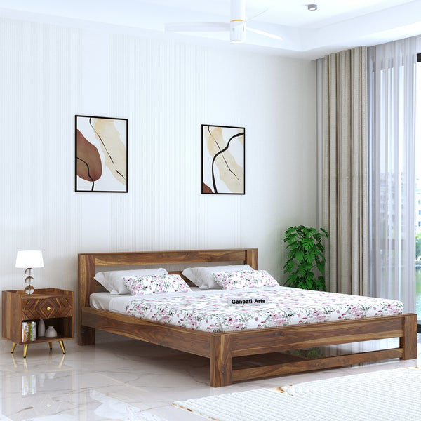Foster Solid Sheesham Wood Bed Without Storage - 3 Years Warranty