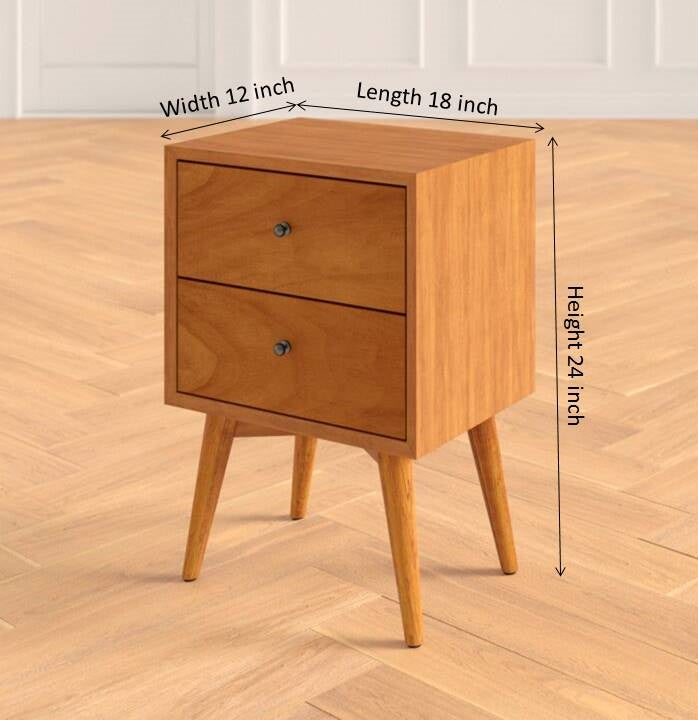 Lucia Solid Sheesham Wood Bedside Table With Two Drawer Storage - 3 Years Warranty