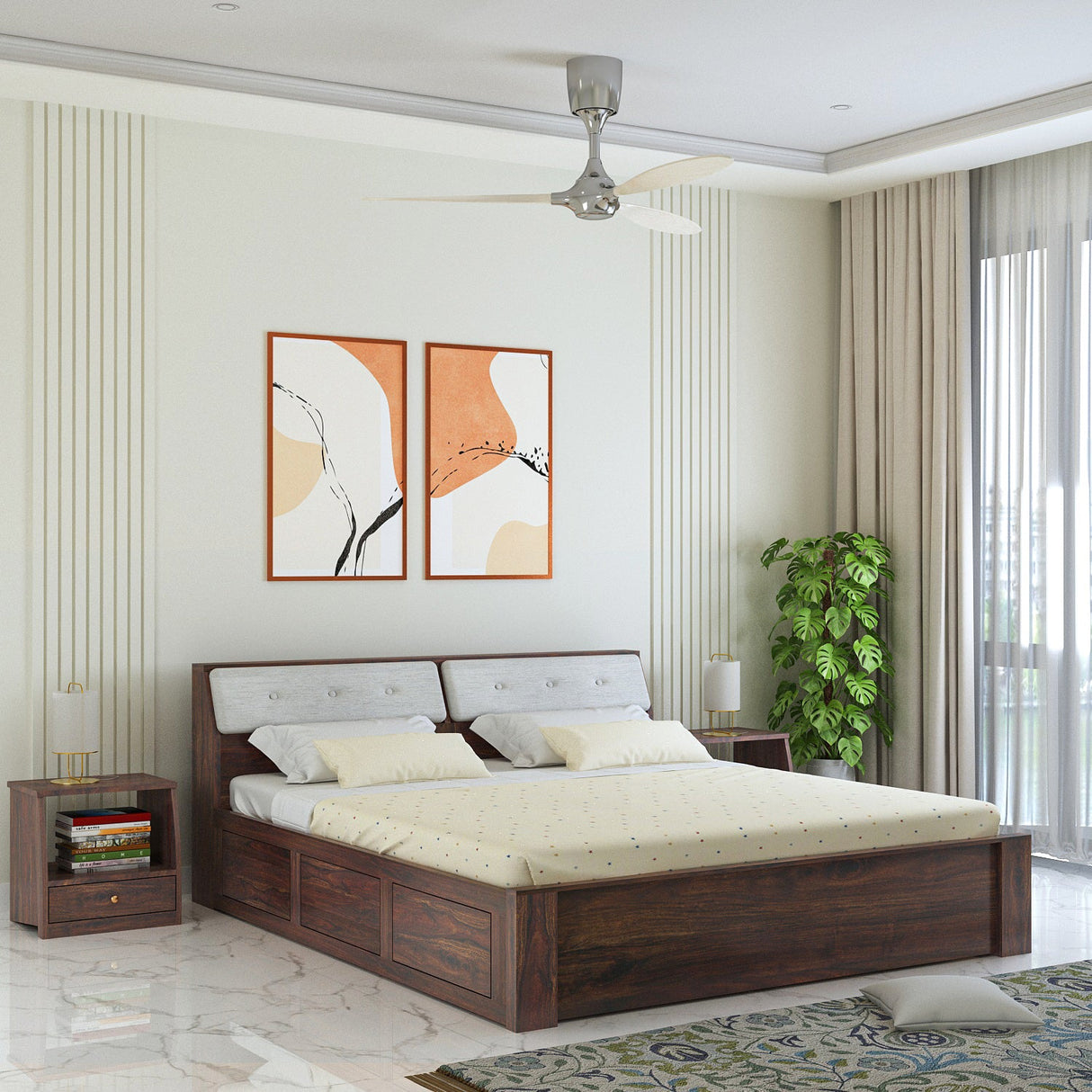 Victoria Solid Sheesham Wood Bed With Box Storage - 3 years Warranty