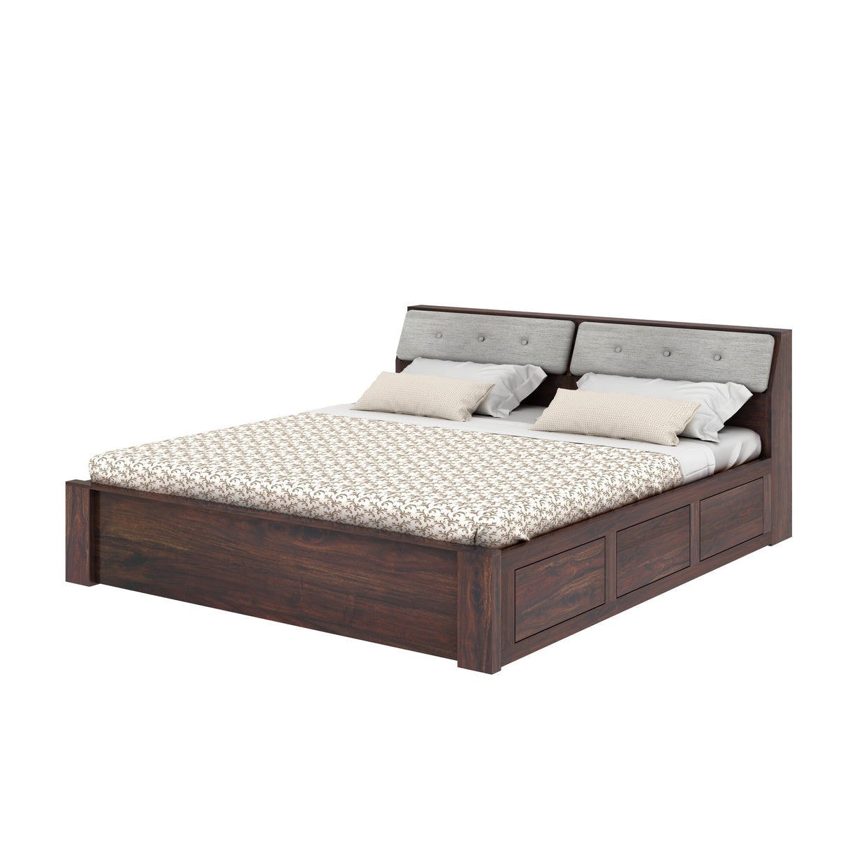 Victoria Solid Sheesham Wood Bed With Box Storage - 1 Year Warranty